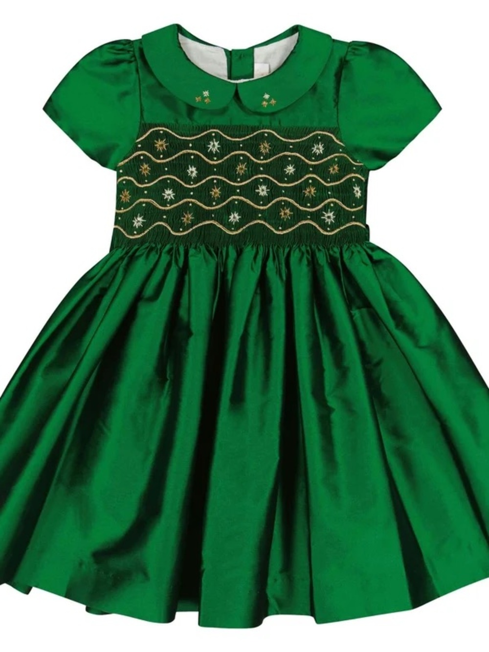 Stella Green Silk Short Sleeve Smocked Dress